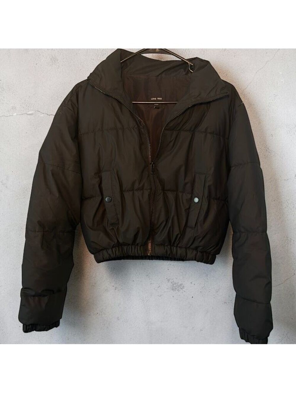 Love Tree Women's Small Black Cropped Puffer Jacket Polyurethane Zip Snap